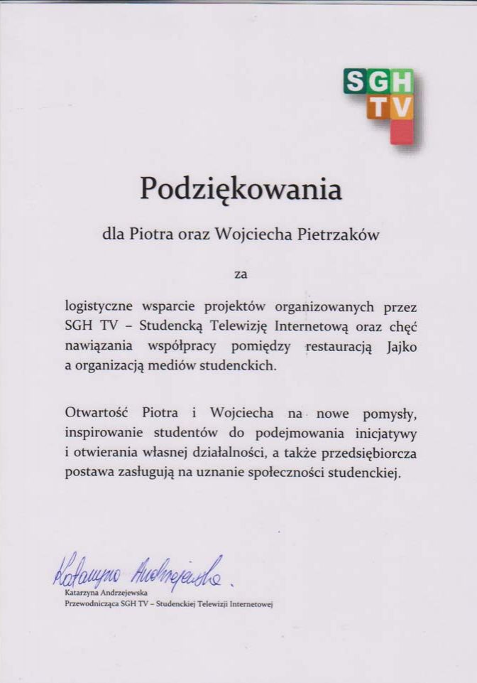 Podziękowania za wsparcie logistyczne od Studenckiej Telewizji Internetowej - catering Warszawa